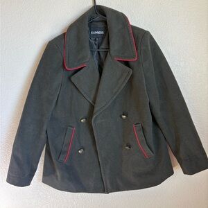 Express Hunter Green Peacoat with Red Accents